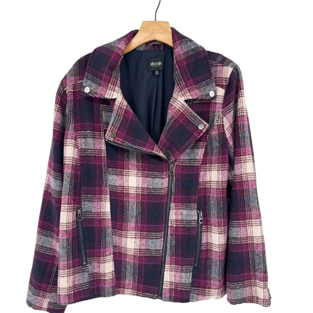 Stoosh Women's tartan Plaid Moto Jacket Size Meduim wool blend